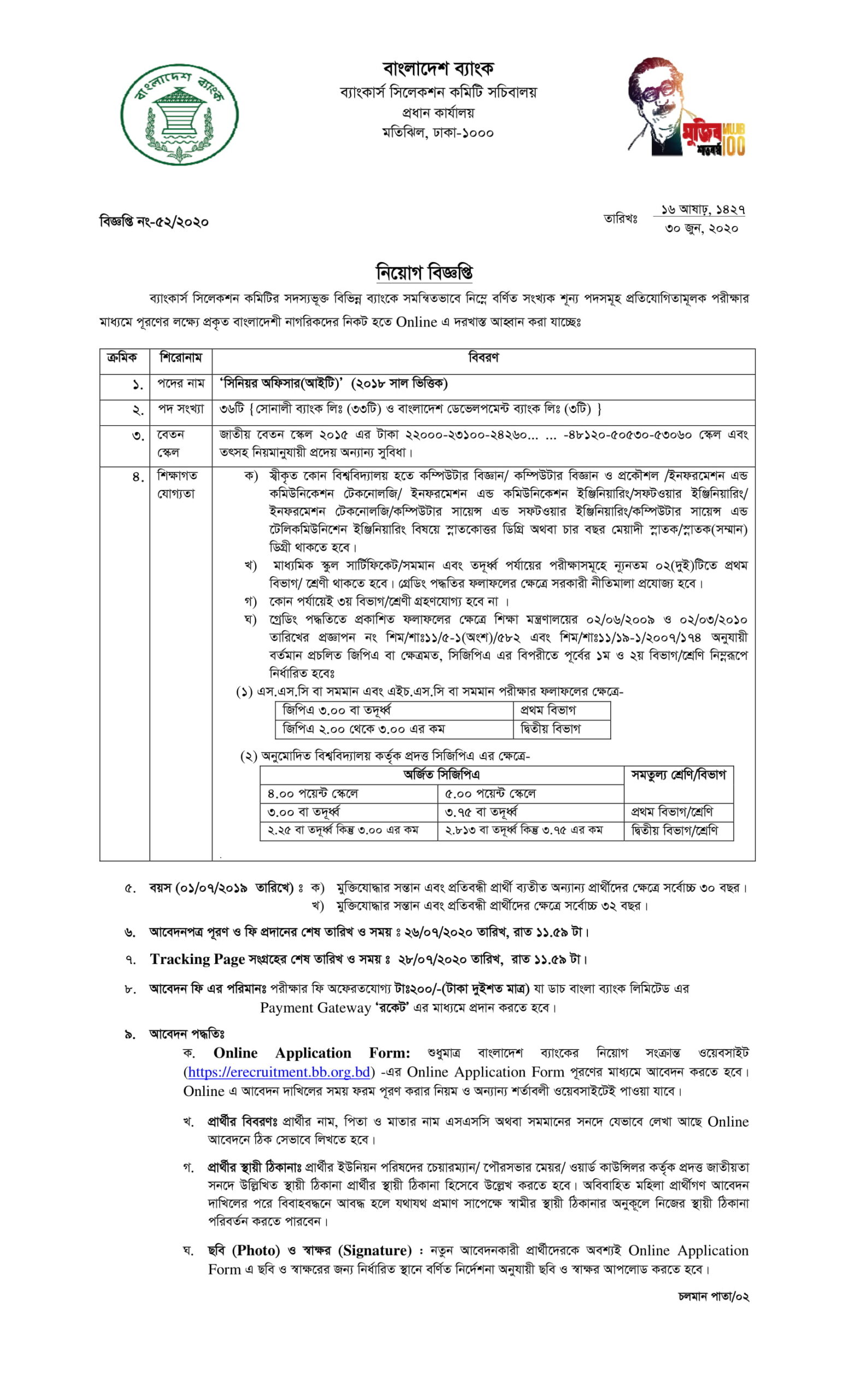 Sonali Bank Ltd Job circular 2020