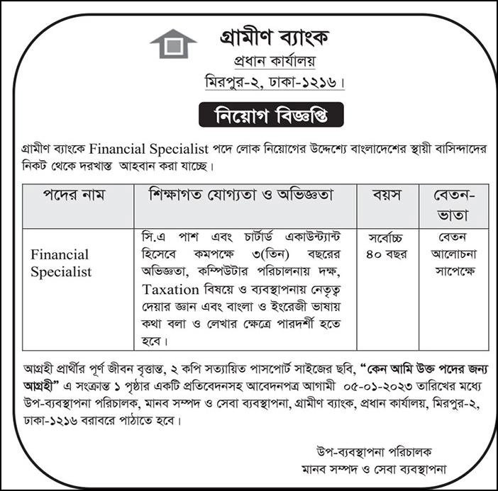 Grameen Bank Job Circular 2023
